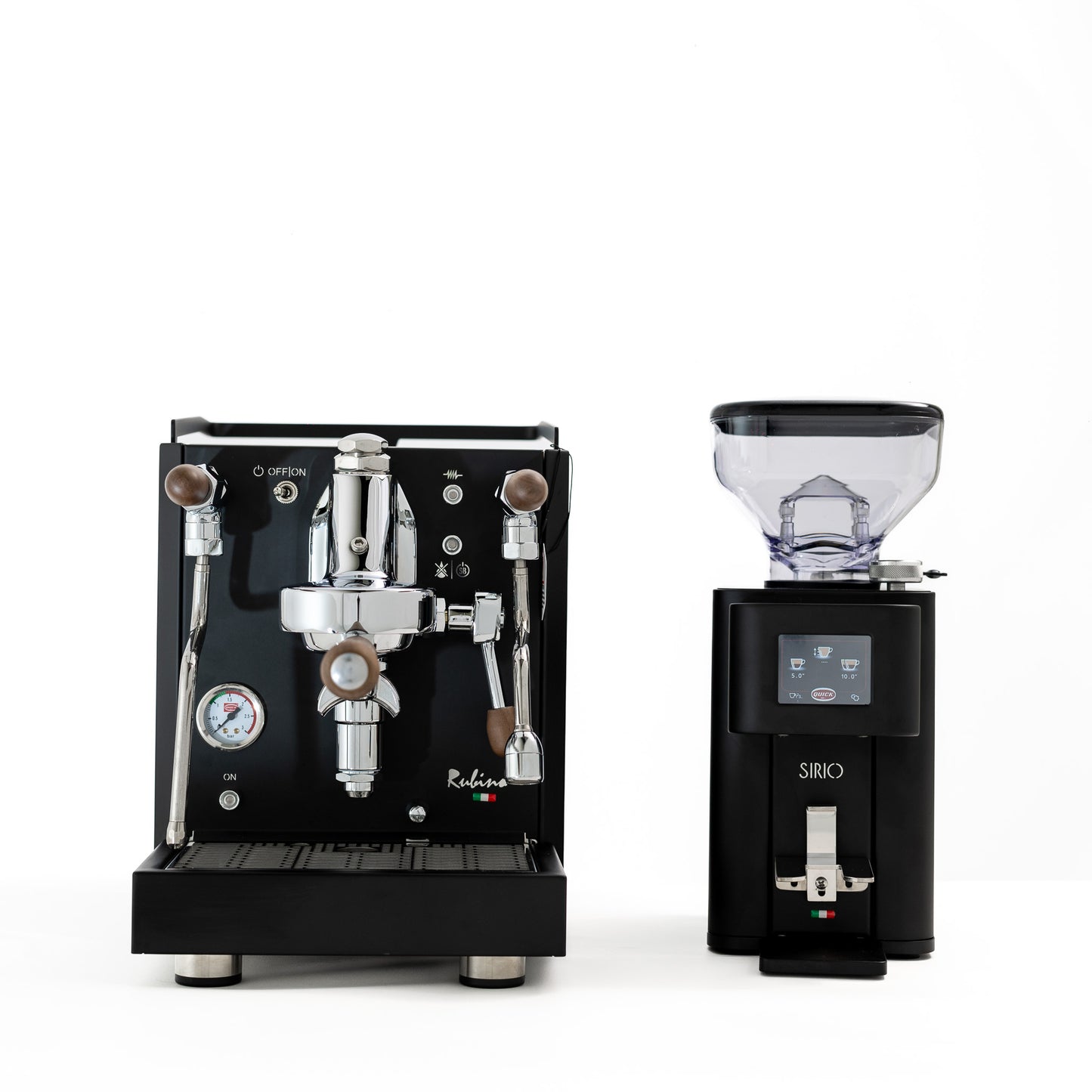 Quick Mill Rubino Schwarz Espresso Coffee Machine with Flick Levers