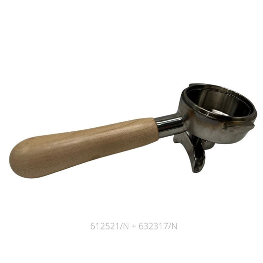 Timber Handle with Stainless Steel Twin Spout Grip Head 58mm (Suits E61 Group Head) - {{ Espresso_Connect }}