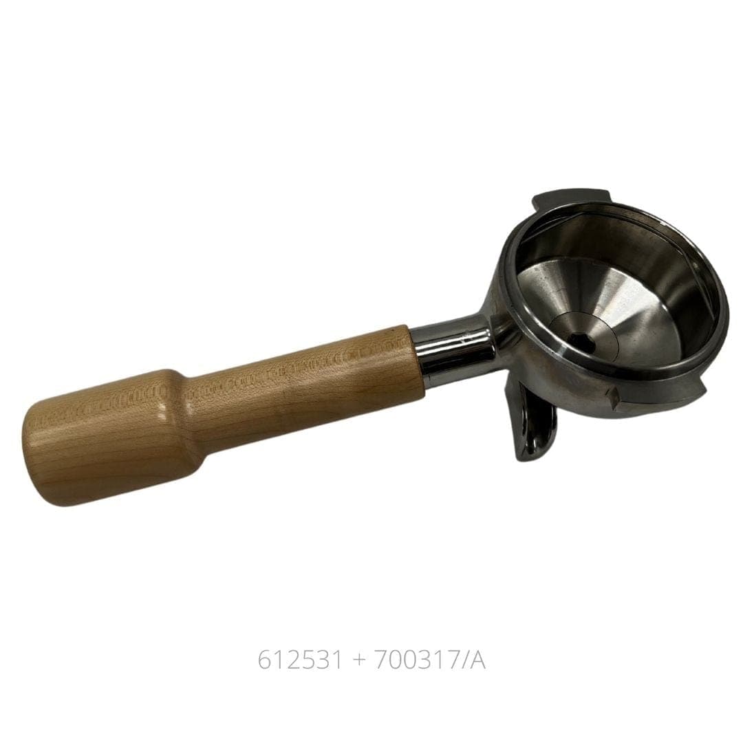 Timber Handle with Stainless Steel Twin Spout Grip Head 58mm (Suits E61 Group Head) - {{ Espresso_Connect }}