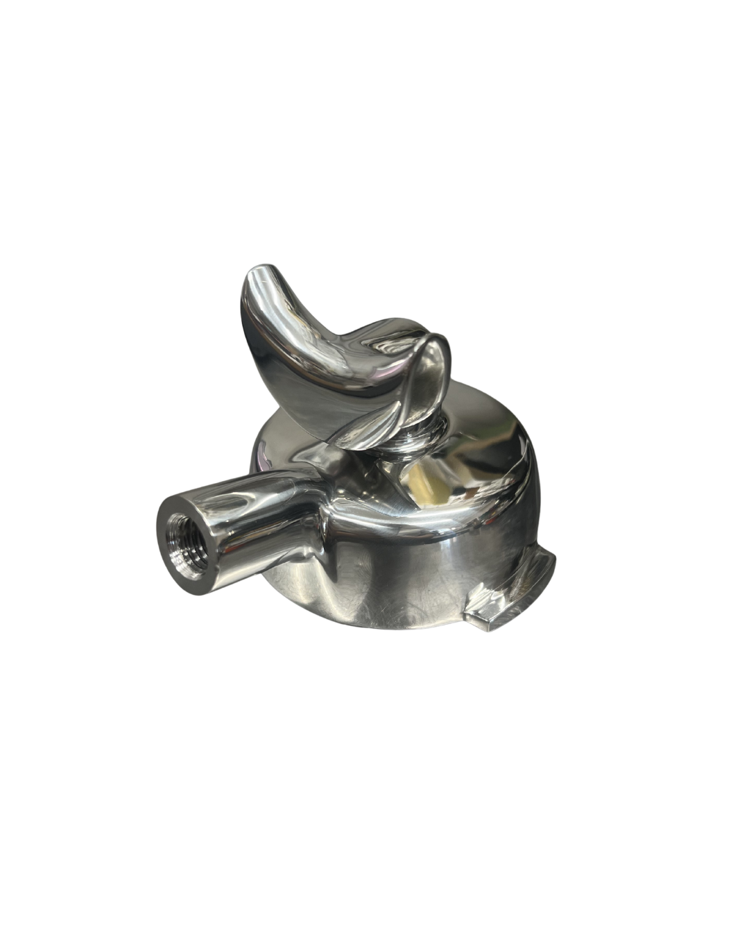 Stainless Steel 58mm Portafilter Head for espresso extraction, compatible with commercial E61 coffee machines.