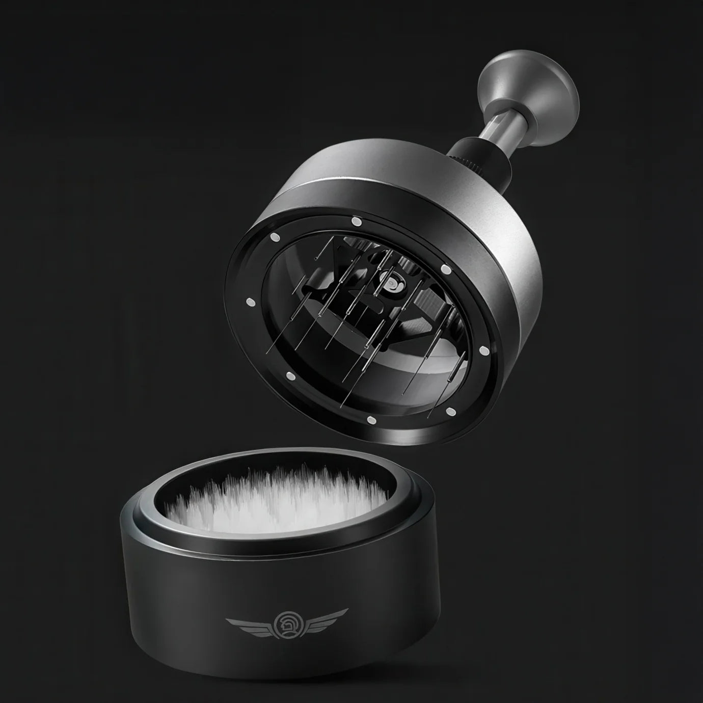 ZeroHero 58mm Sword Needle Distributor showcasing its precision engineering and advanced design for optimal coffee distribution.