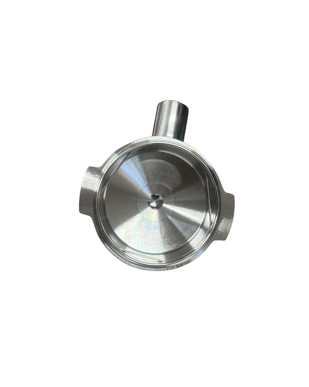 Stainless Steel 58mm Portafilter Head top view, showcasing design for commercial espresso machines.