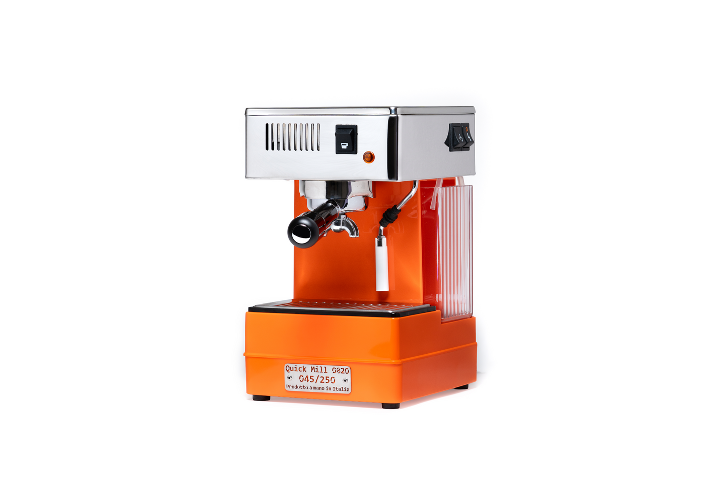 Quick Mill Limited Edition Stretta Orange espresso machine with bold modern design.