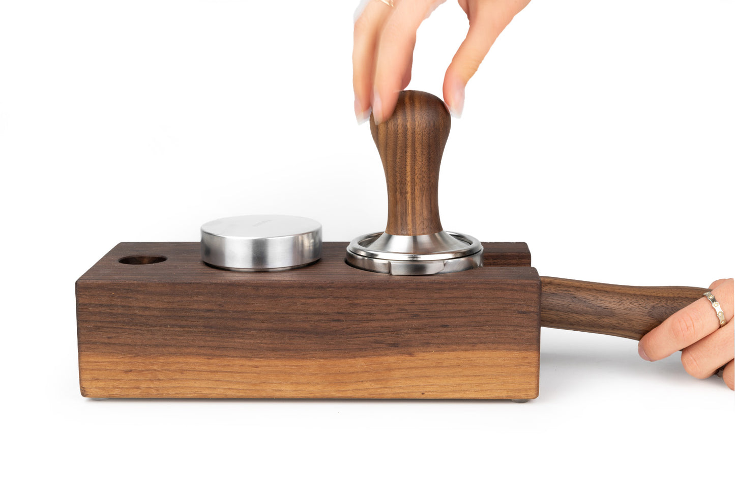 Brewspire Tamping Block Trio Walnut (lengthwise)