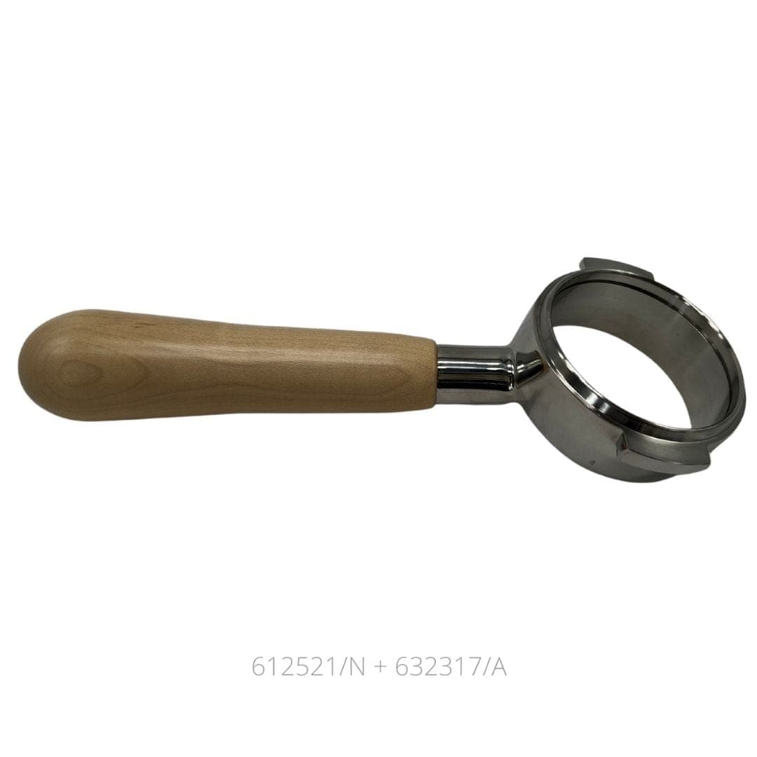 Timber Handle with Stainless Steel Twin Spout Grip Head 58mm (Suits E61 Group Head) - {{ Espresso_Connect }}