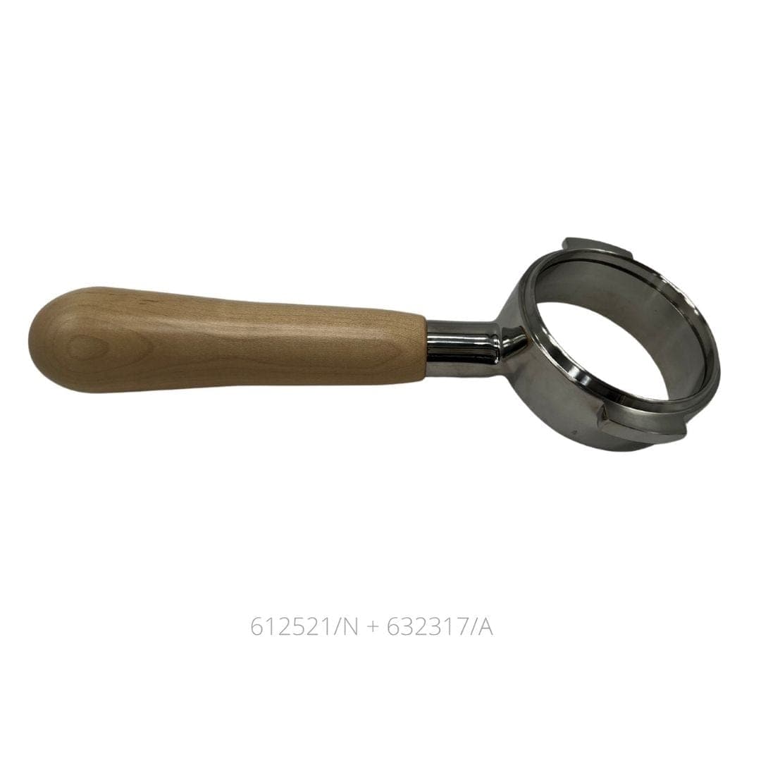 Timber Handle with Stainless Steel Twin Spout Grip Head 58mm (Suits E61 Group Head) - {{ Espresso_Connect }}
