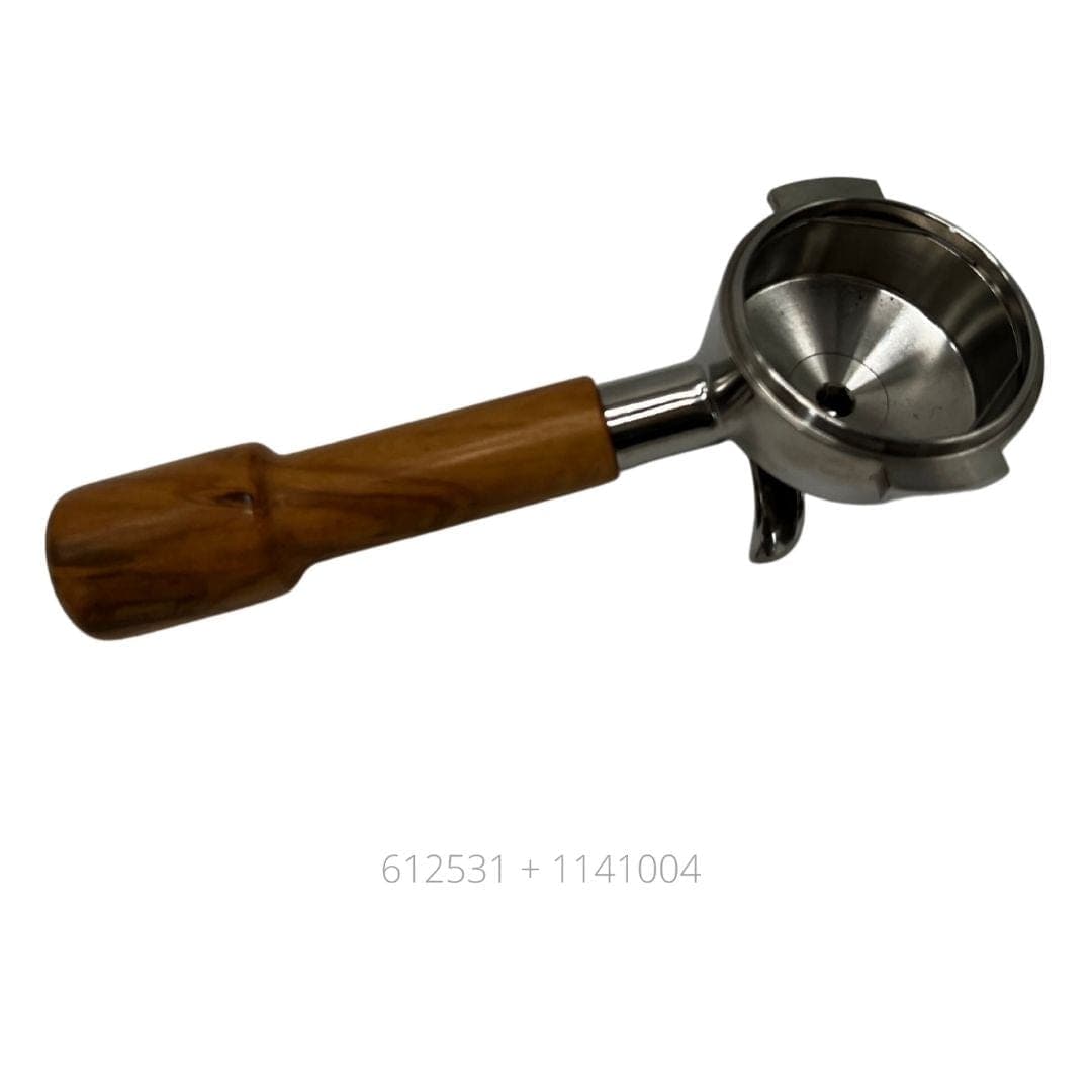 Walnut Gloss Wooden Handle with Stainless Steel Twin Spout Group Head 58mm (Suits E61 Group Head) - {{ Espresso_Connect }}