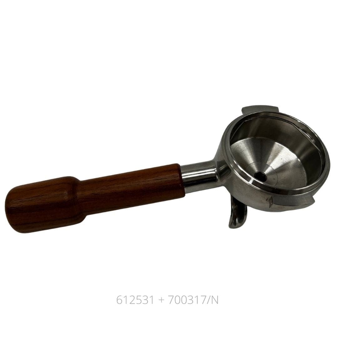 Walnut Gloss Wooden Handle with Stainless Steel Twin Spout Group Head 58mm (Suits E61 Group Head) - {{ Espresso_Connect }}